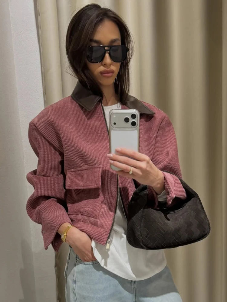Women’s Vintage Corduroy Jacket | Casual Zip-Up Oversized Bomber Coat