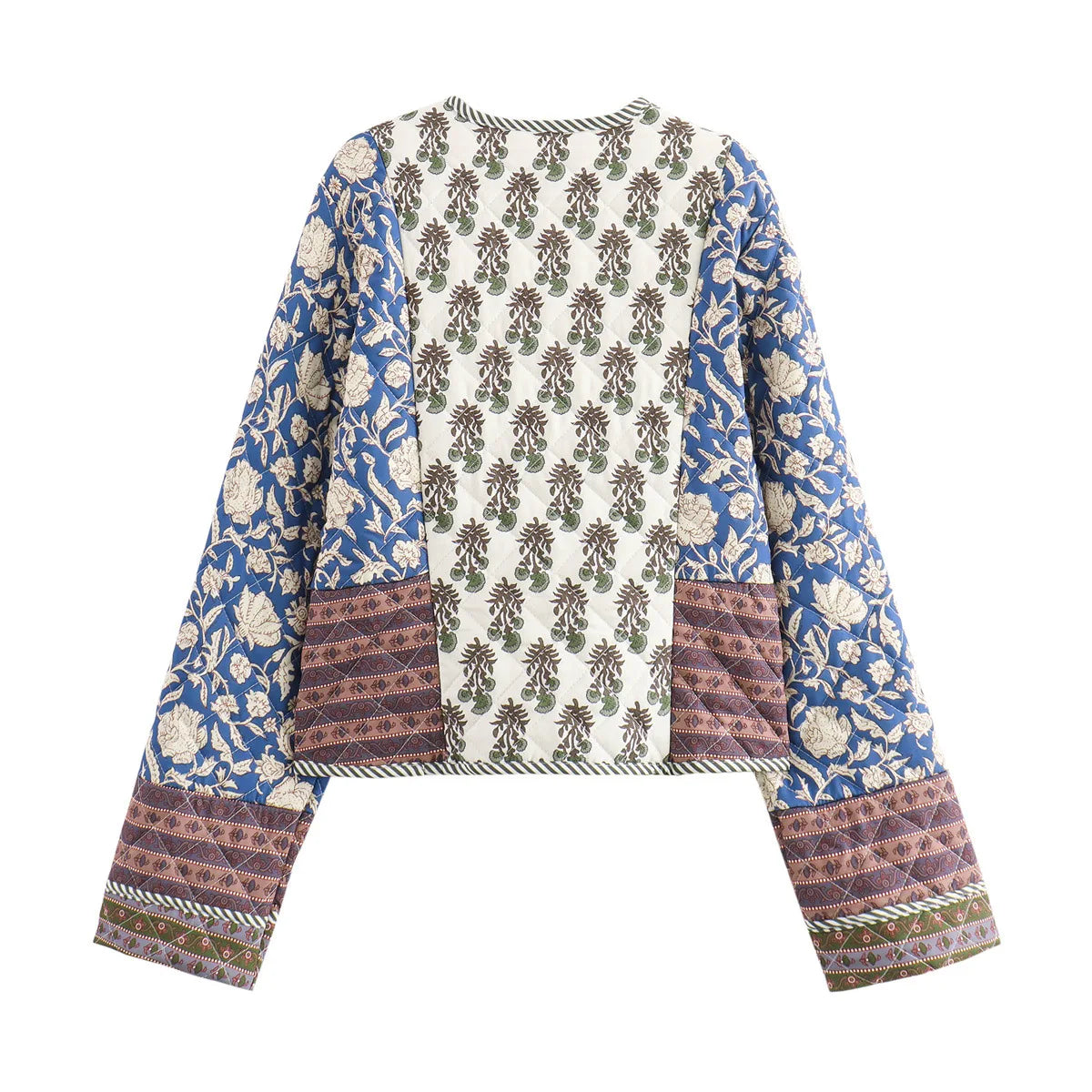 Women’s Boho Patchwork Quilted Jacket | Vintage Floral Printed Ethnic Cropped Coat