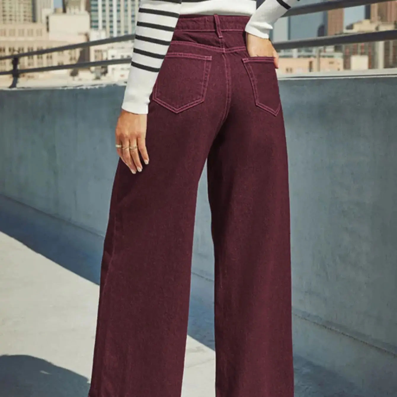 Women High Waist Wide Leg Denim Jeans Casual Straight Fit Palazzo Pants