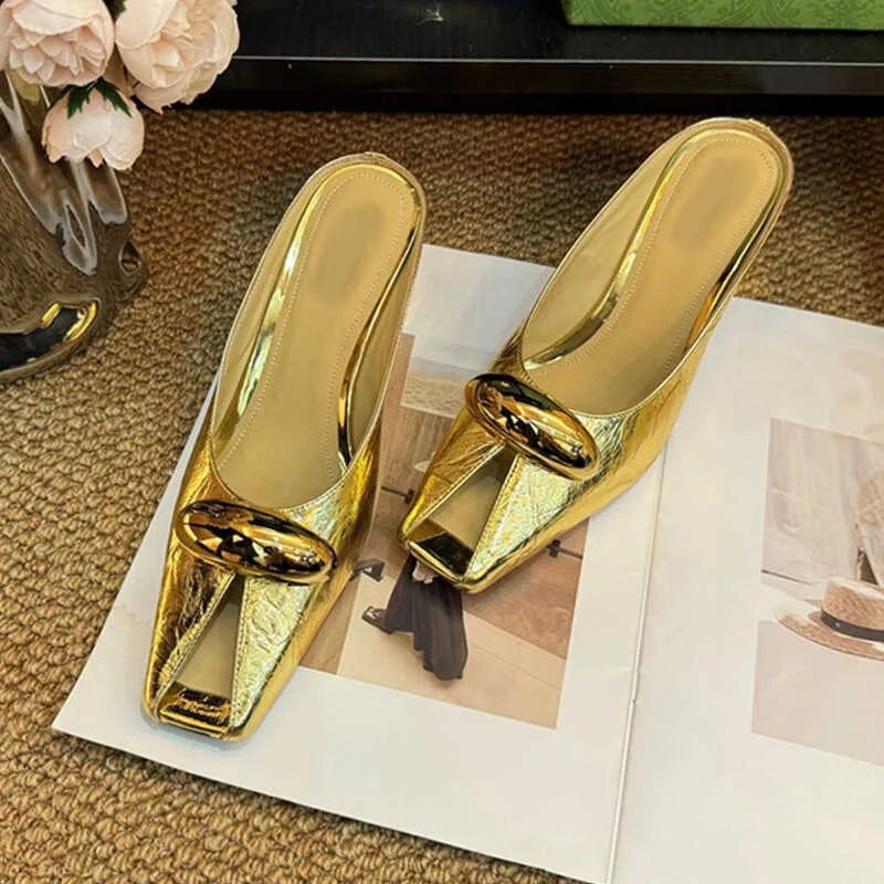 Women’s Patent Peep Toe Mule Heels – Elegant Slip-On Party Sandals for Evening & Occasion Wear