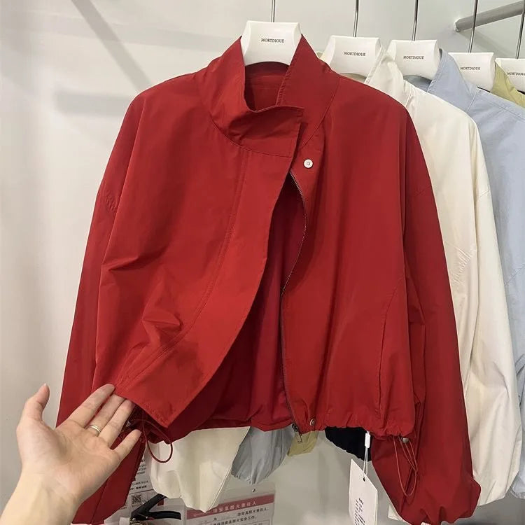 Women’s Cropped Windbreaker Jacket | Minimalist High Neck Lightweight Bomber Coat