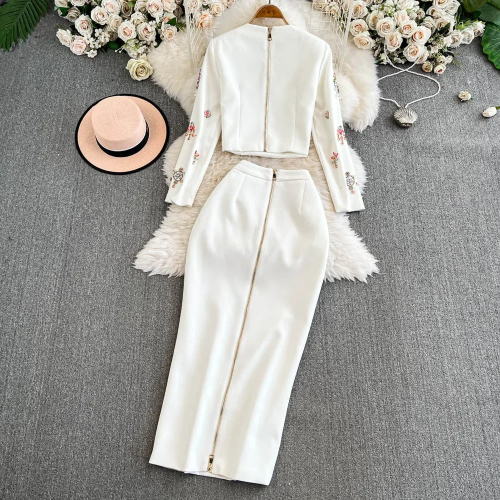 Women's Embellished Crop Top & Midi Pencil Skirt Co-Ord Set | Luxury Occasion Two Piece Outfit