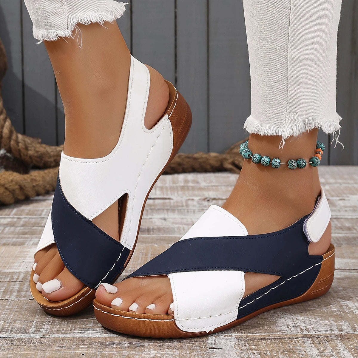 Women’s Cross Strap Wedge Sandals – Comfortable Open Toe Casual Slippers for Everyday & Summer Wear