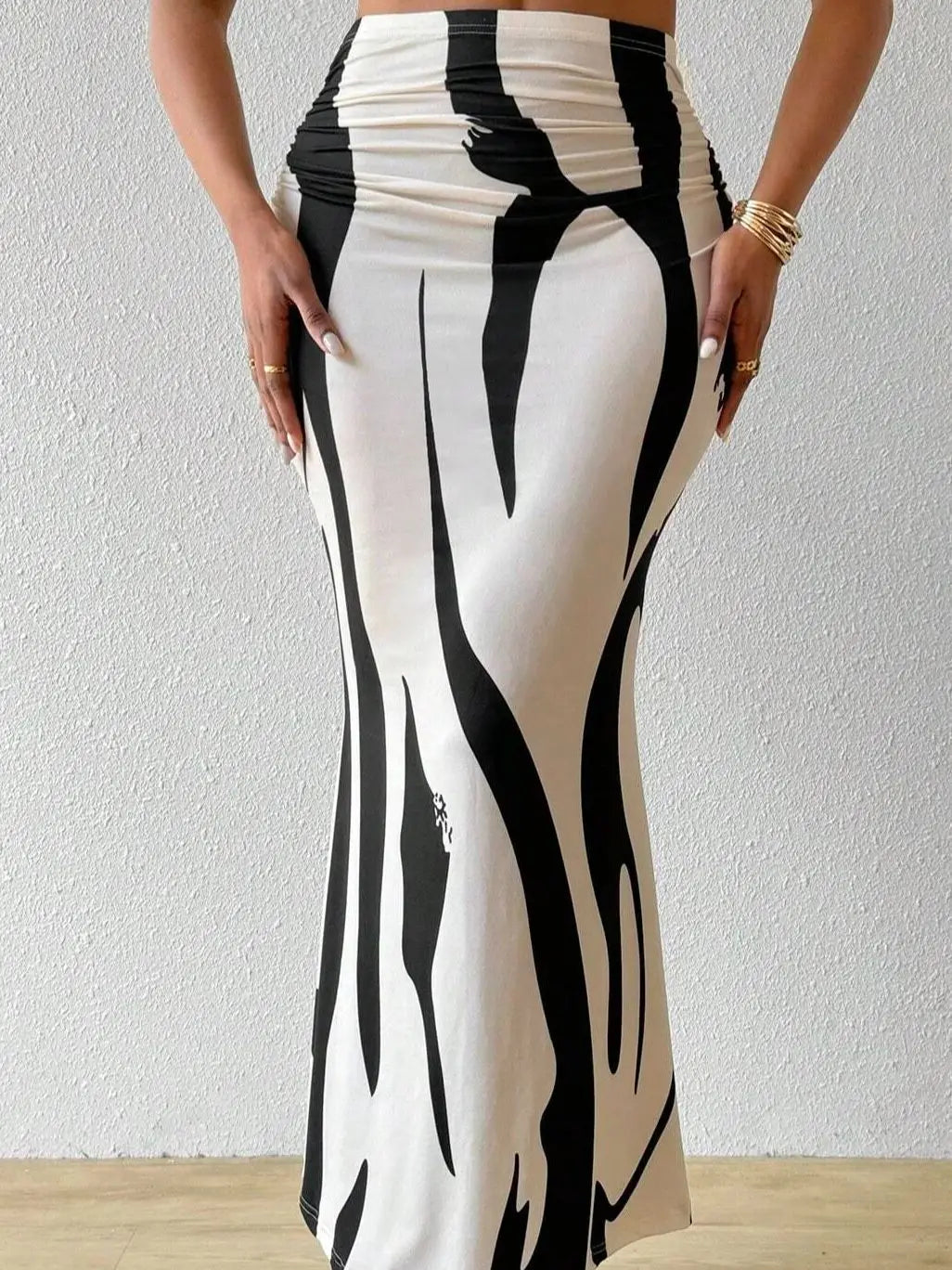 Women Abstract Print Maxi Skirt High Waist Bodycon Mermaid Long Skirt
