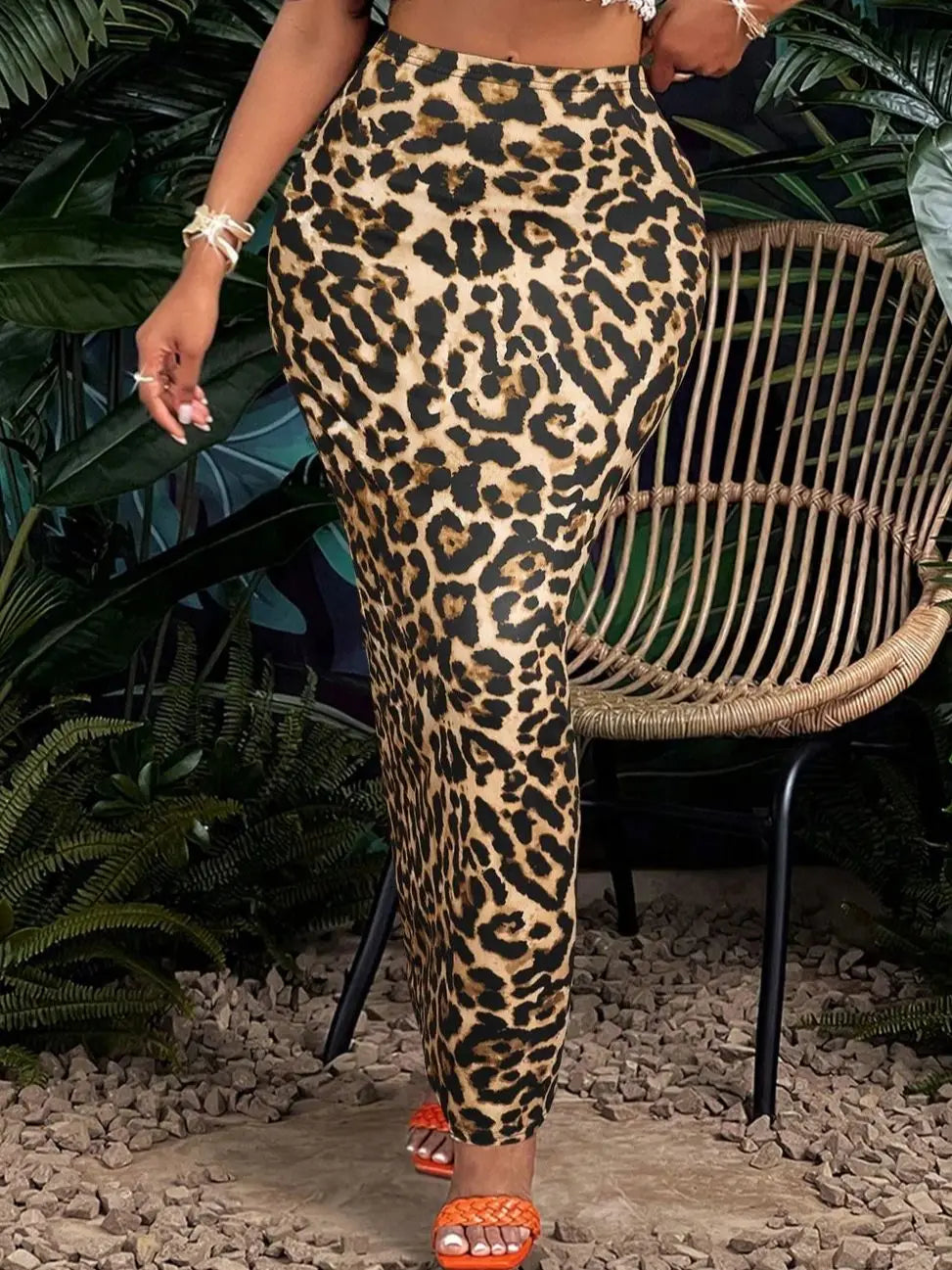 Women Leopard Print Maxi Skirt High Waist Bodycon Mermaid Long Skirt