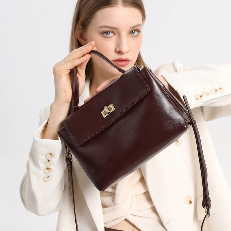 Vintage Leather Satchel Bag for Women | Elegant Top Handle Crossbody Handbag | Designer Shoulder Purse | Everyday Fashion Tote