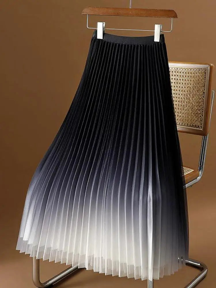 Women Pleated Maxi Skirt High Waist Elegant A Line Long Skirt