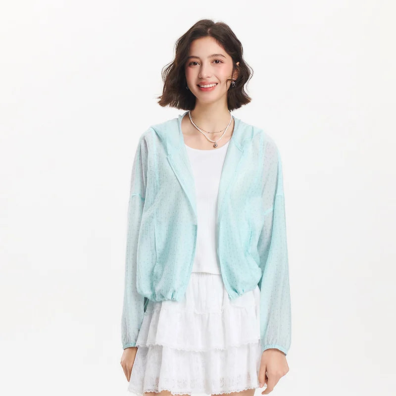 Women’s Mint Green Lightweight Hooded Jacket | UV Protection Zip-Up Windbreaker for Hiking, Travel, Running & Summer Outdoor Wear