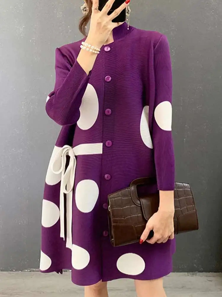 Women’s Polka Dot Shirt Dress | Oversized A-Line Button Front Contemporary Art Dress