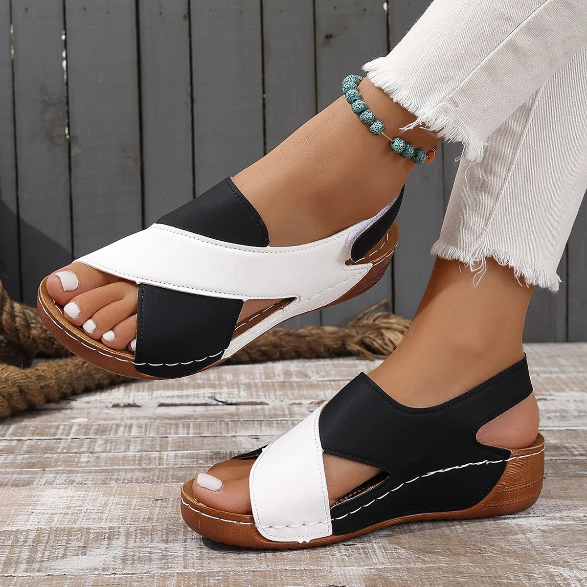 Women’s Cross Strap Wedge Sandals – Comfortable Open Toe Casual Slippers for Everyday & Summer Wear