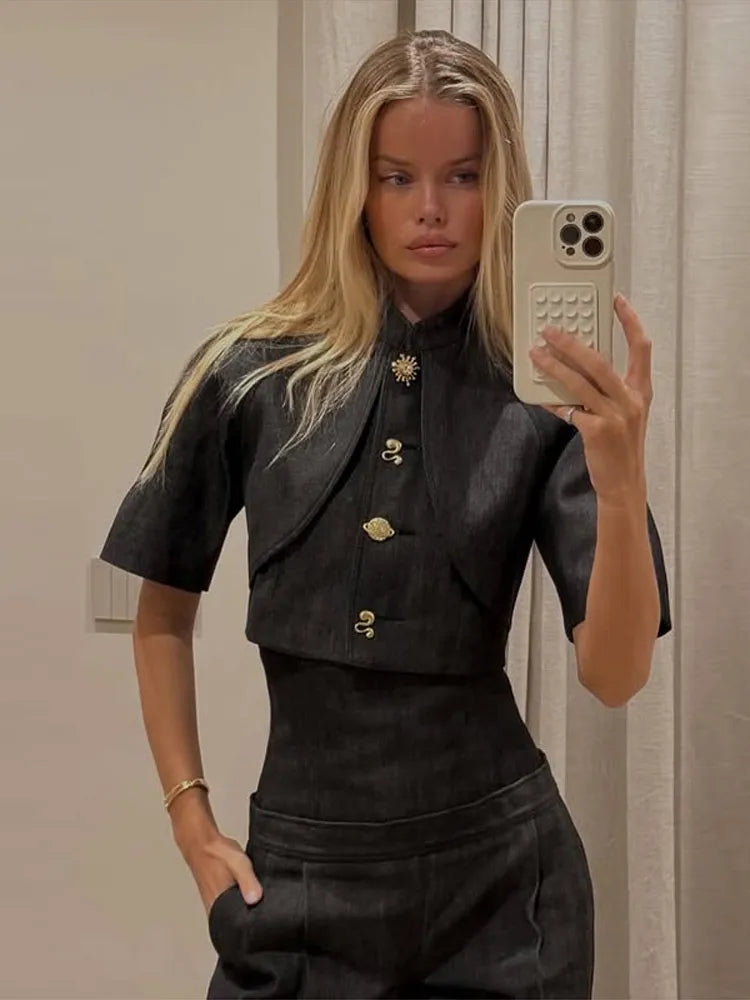 Women's Tailored Cropped Jacket & Wide Leg Trousers Co-Ord Set | Elegant Formal Two Piece Outfit
