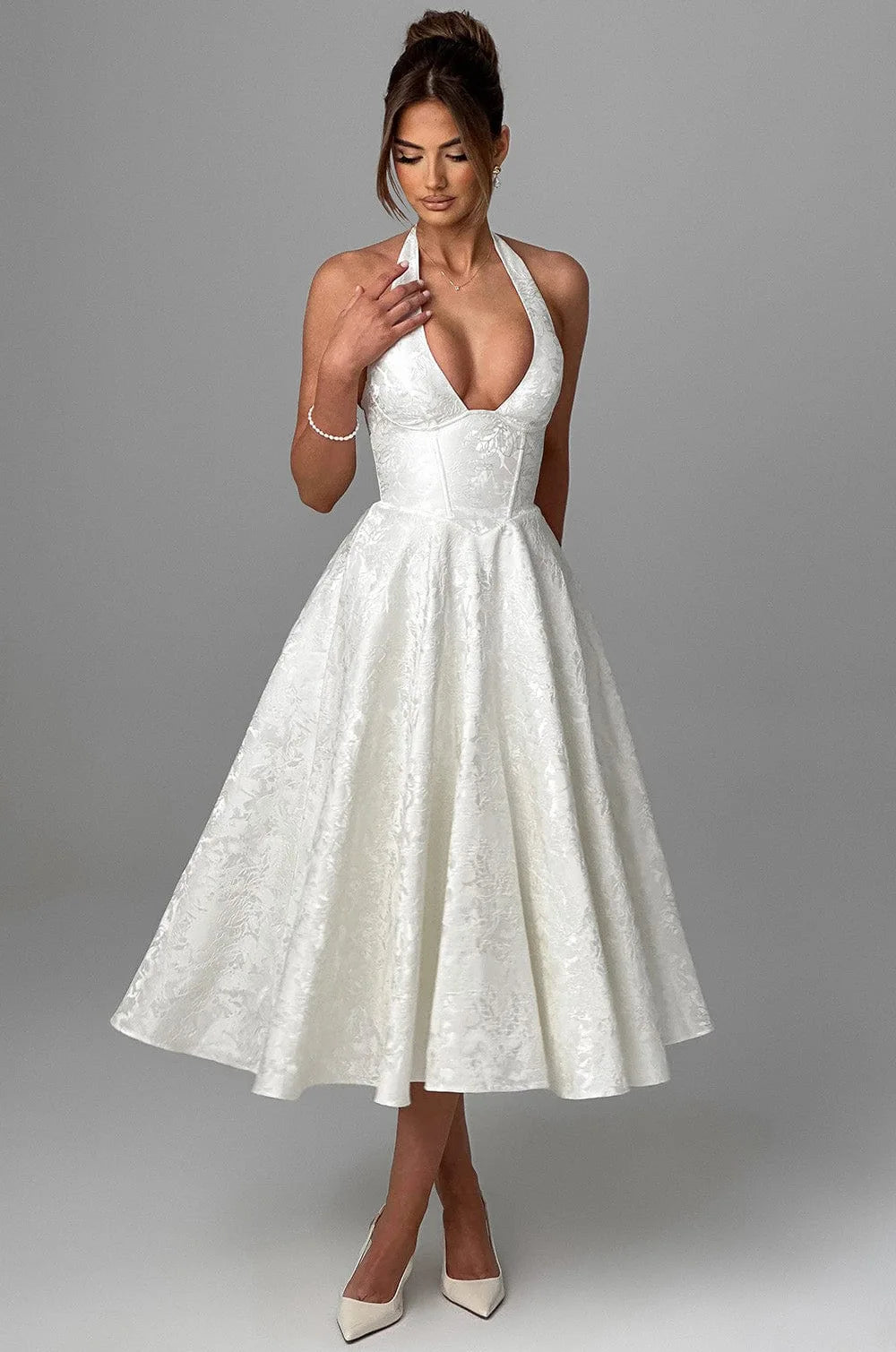 Halter Neck A Line Midi Dress Women | Elegant Party Occasion