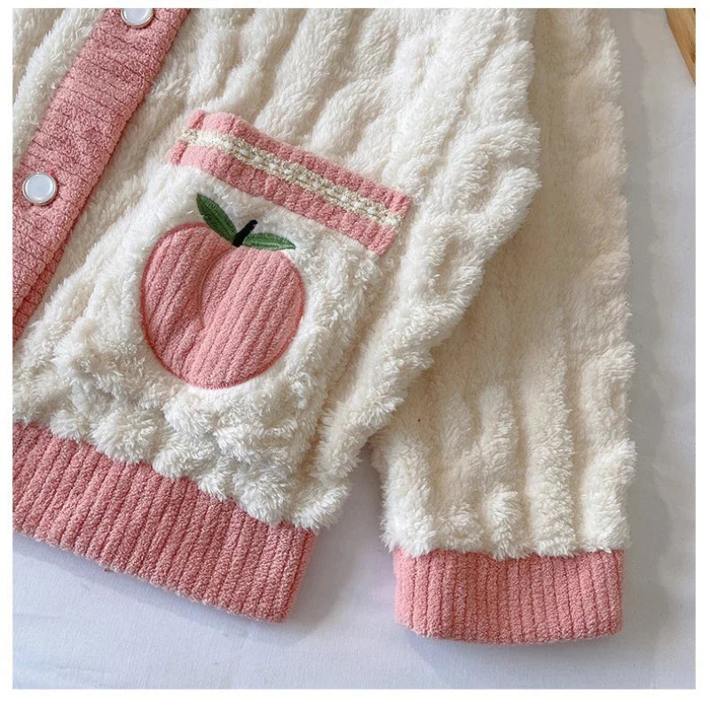 Women's Cable Knit Fleece Pyjama Set | Cozy Button Cardigan & Lounge Trousers Two Piece Set