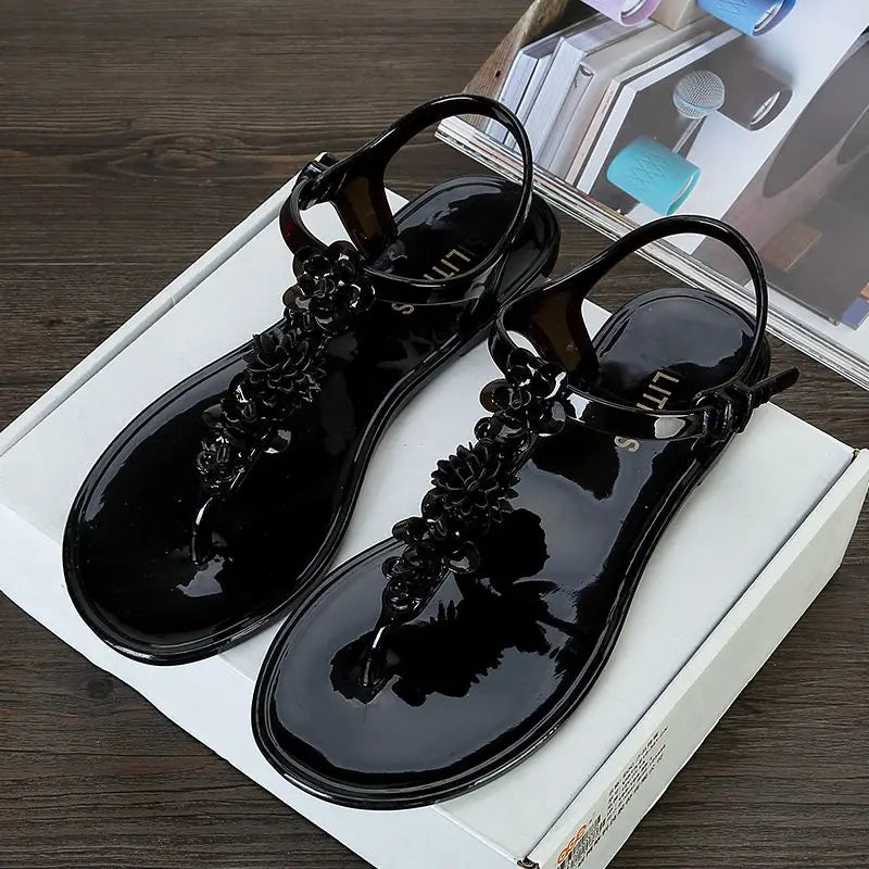 Women’s Floral Jelly Sandals – Waterproof Flat Slingback Sandals for Beach, Vacation & Summer Casual Wear