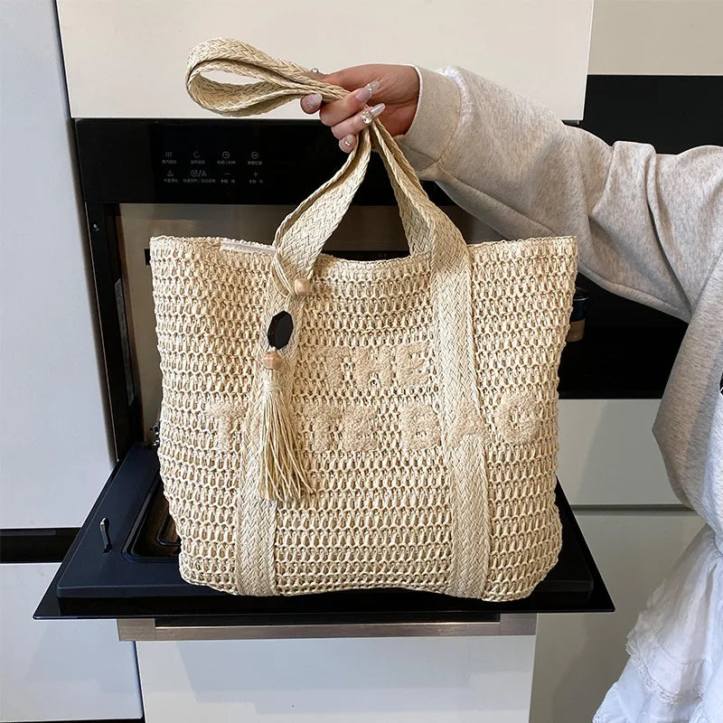 Woven Straw Tote Bag for Women | Boho Beach Shoulder Handbag | Large Capacity Summer Shopper Purse | Casual Travel Tote