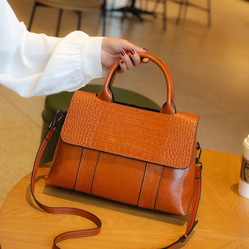 Designer Croc Texture Handbag for Women | Elegant Top Handle Shoulder Bag | Fashion Office Tote Purse | Luxury Crossbody Handbag