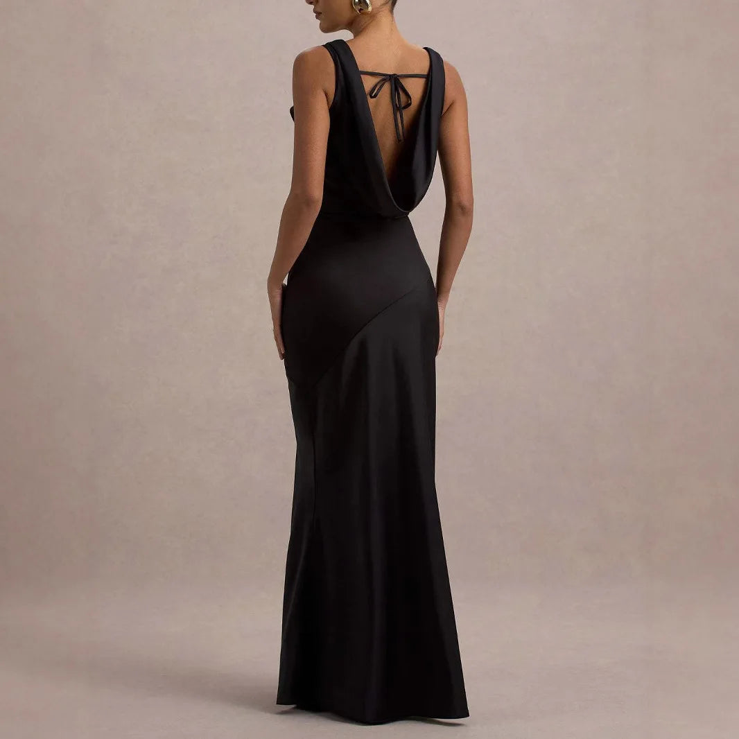 Satin Maxi Dress Women | Elegant Cowl Neck Formal Evening Dress