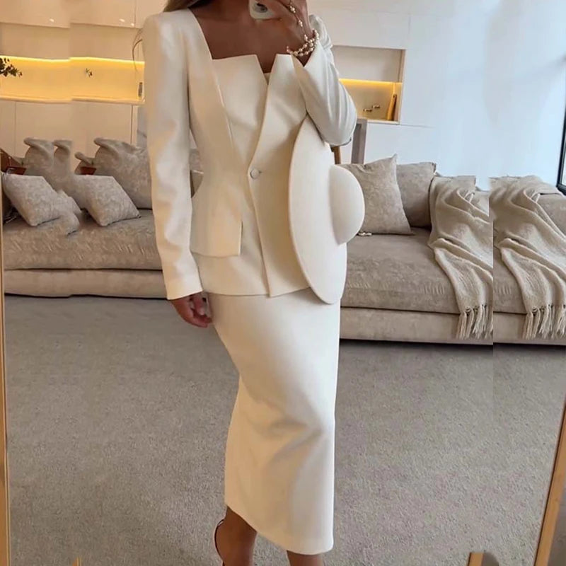 Women's Tailored Blazer & Midi Skirt Co-Ord Set | Elegant Formal Two Piece Suit Outfit