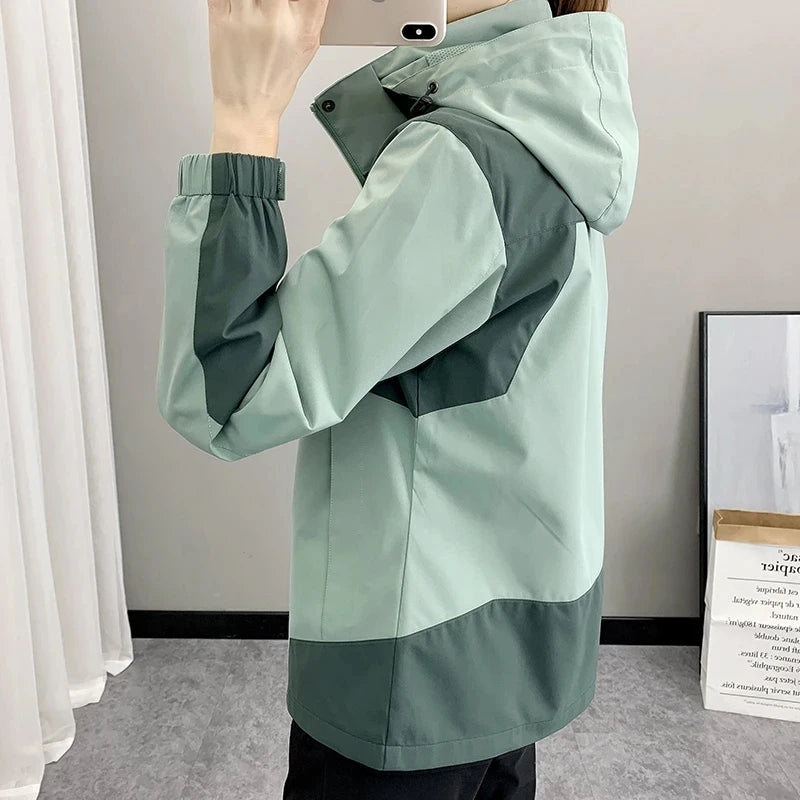Women’s Sage Green Hooded Waterproof Windbreaker Jacket | Lightweight Outdoor Zip-Up Rain Jacket for Hiking, Travel & Everyday Wear