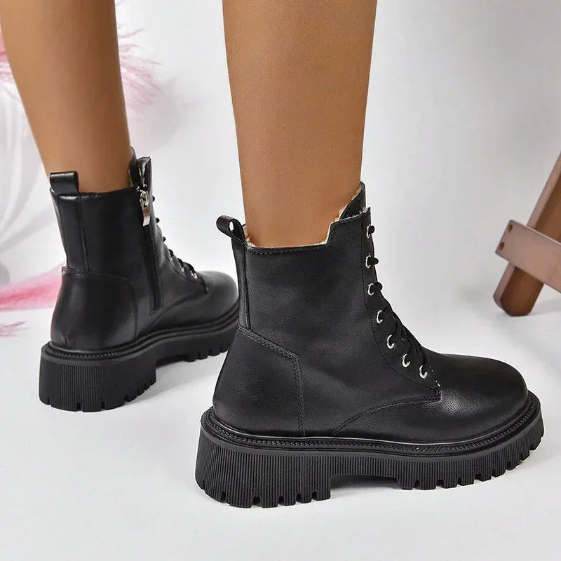 Women’s Lace-Up Combat Boots – Chunky Ankle Boots for Casual, Streetwear & Winter Fashion