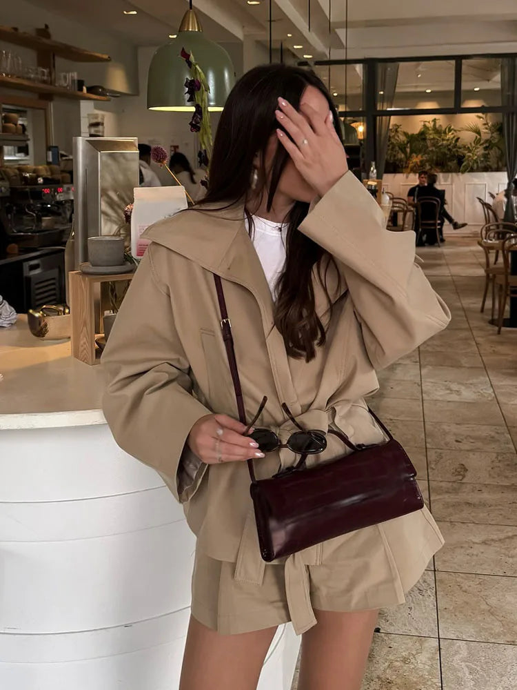 Women's Belted Jacket & Pleated Mini Skirt Co-Ord Set | Smart Casual Two Piece Outfit