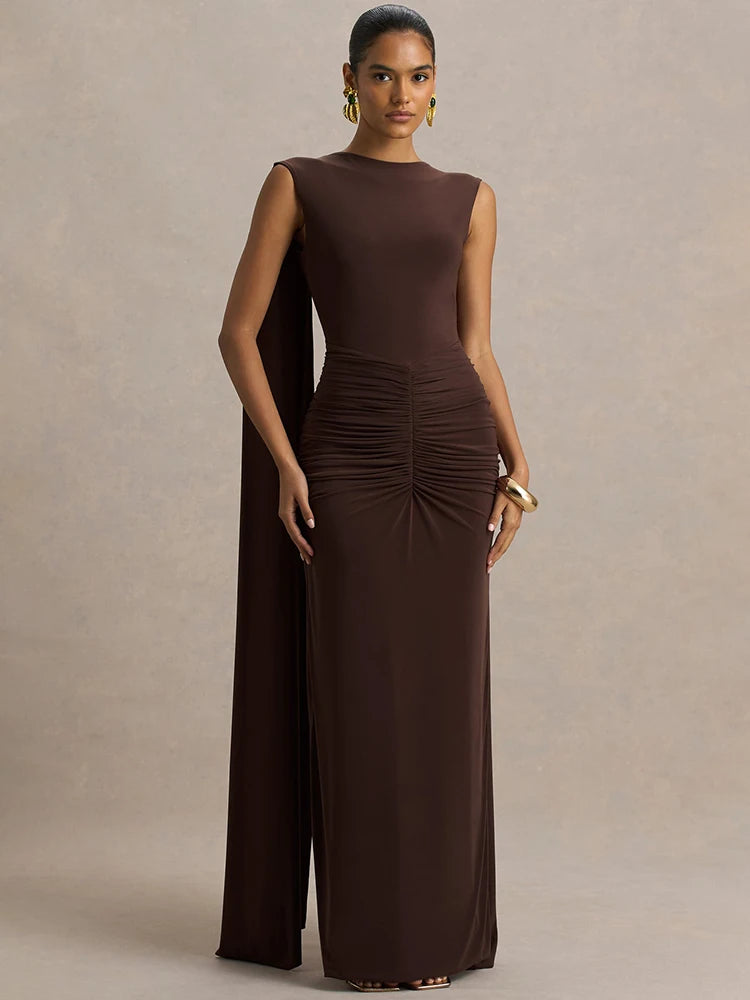 Draped Bodycon Maxi Dress Women | Sleeveless Elegant Evening Dress