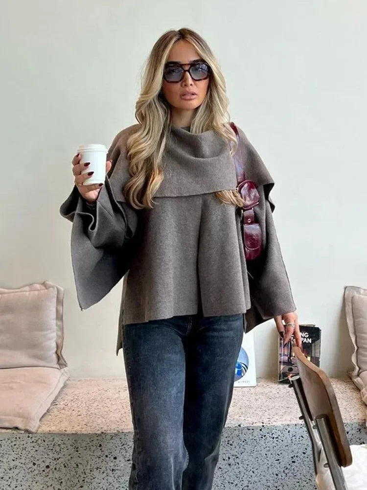 Women’s Oversized Cape Coat | Elegant High Neck Poncho Jacket