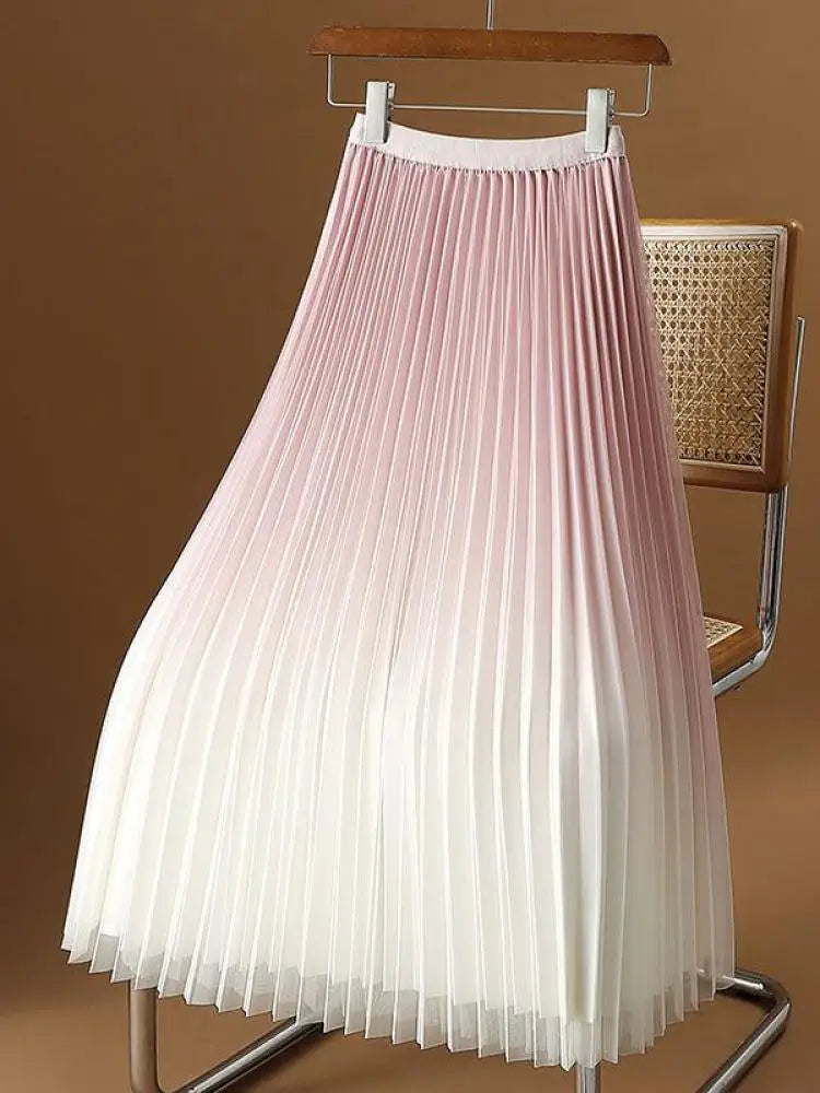 Women Pleated Maxi Skirt High Waist Elegant A Line Long Skirt