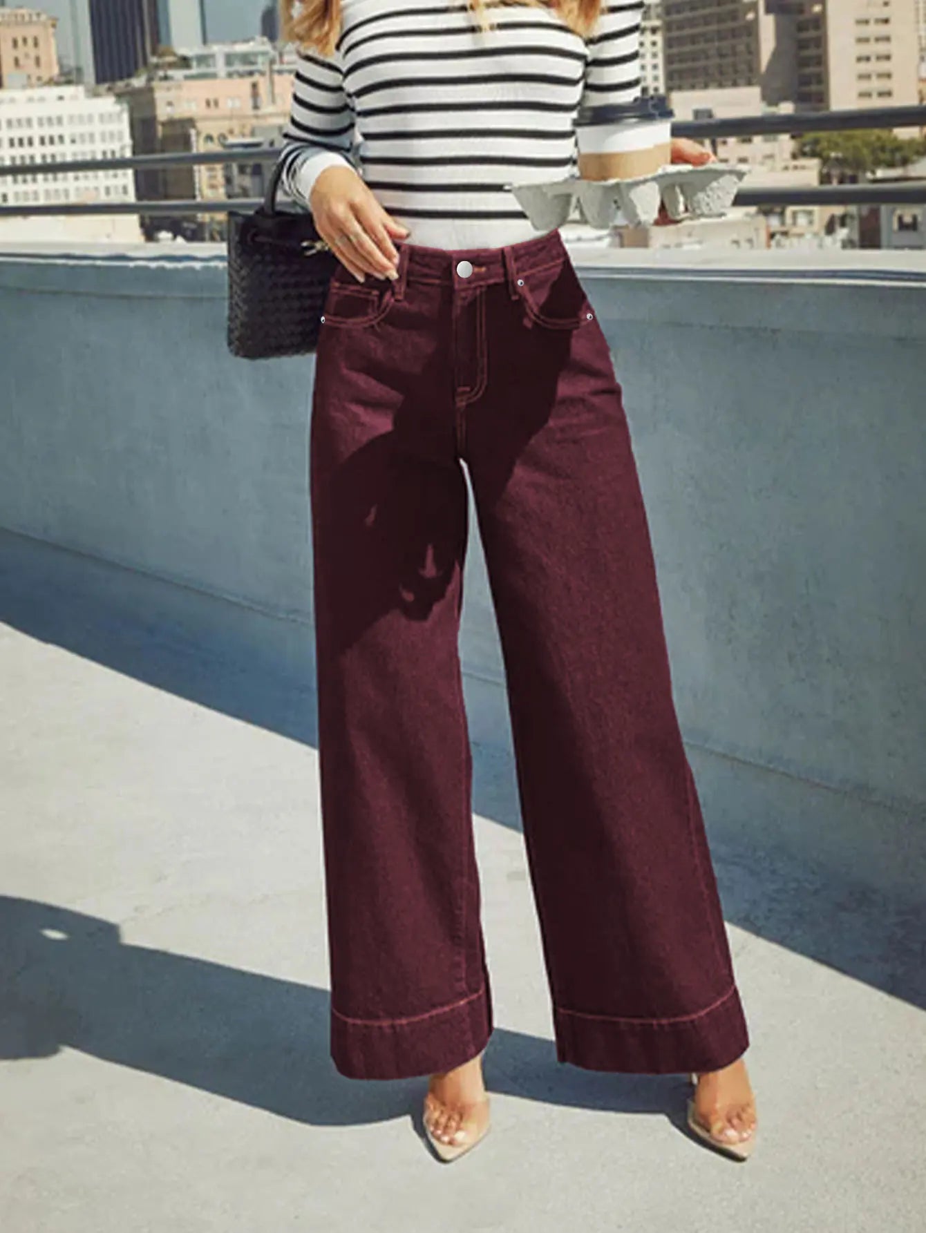 Women High Waist Wide Leg Denim Jeans Casual Straight Fit Palazzo Pants