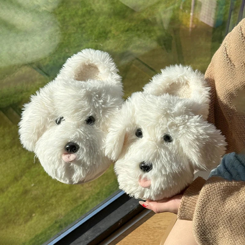 Women’s Cute Plush Dog Slippers – Soft Furry Indoor House Slippers for Winter Comfort & Cozy Home Wear