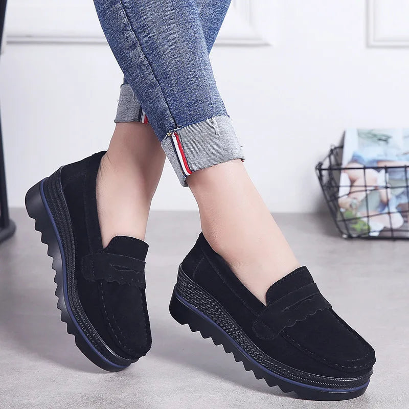 Women’s Platform Penny Loafers – Comfortable Slip-On Walking Shoes for Office, Casual & Everyday Wear