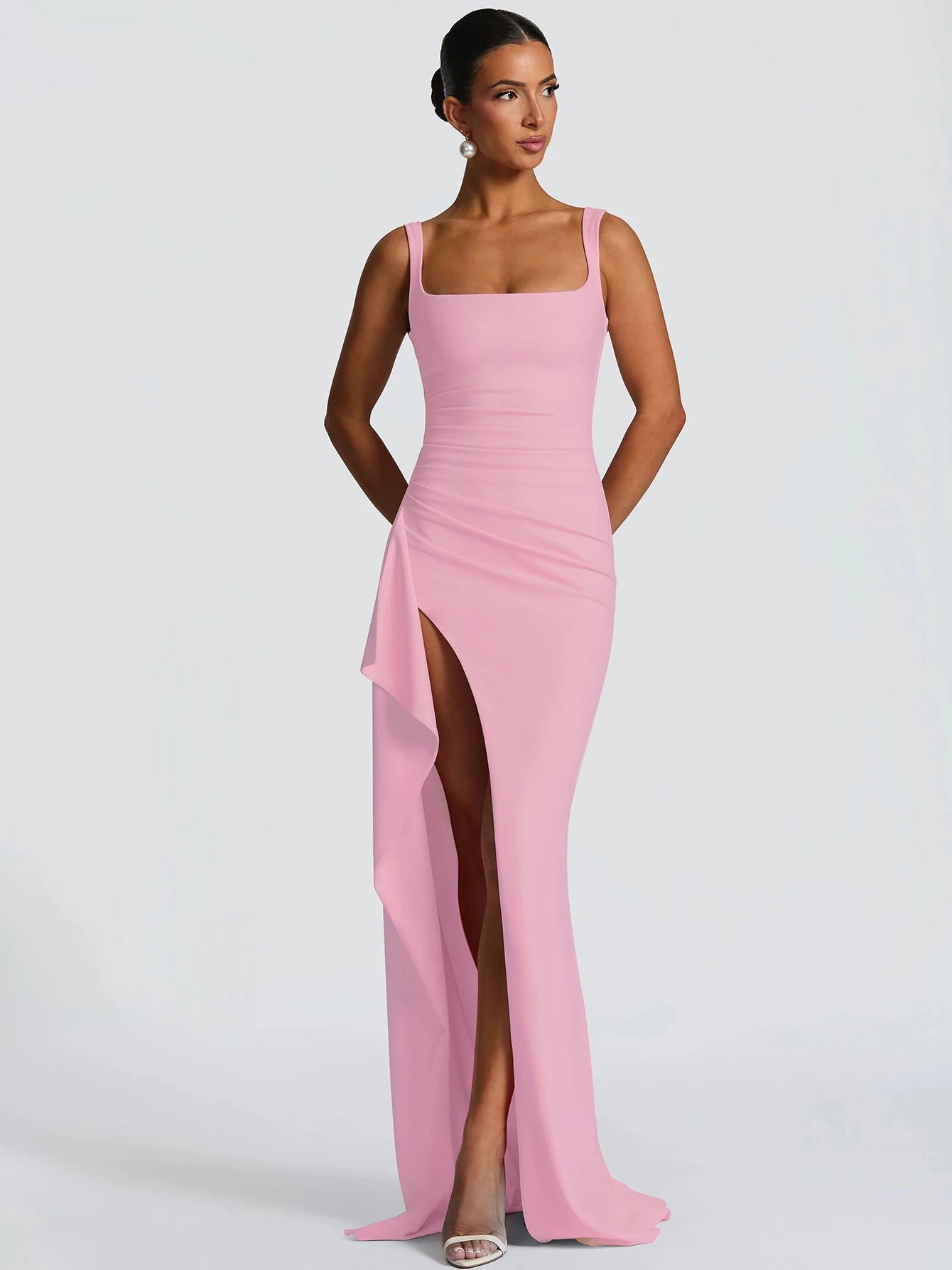 Square Neck Bodycon Maxi Dress Women | High Split Evening Party Dress