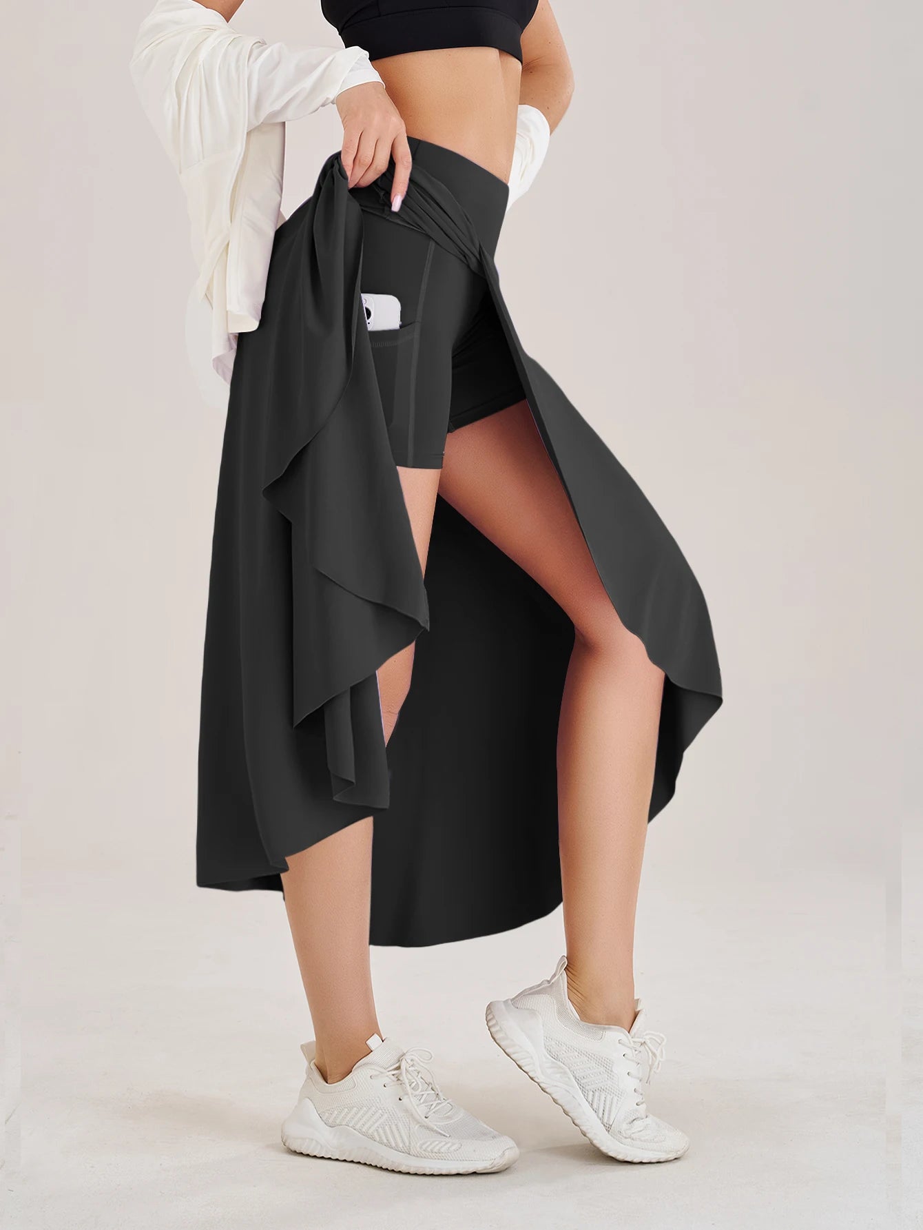 Women High Waist Slit Skort Athletic Tennis Skirt with Built In Shorts