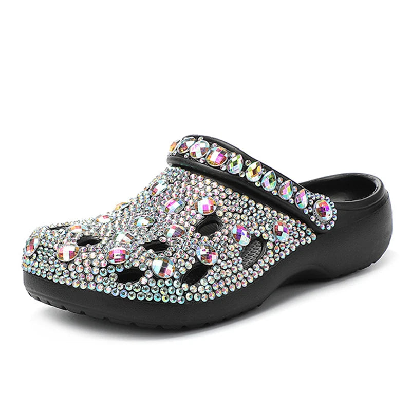 Women’s Rhinestone Platform Clogs – Sparkly Slip-On Garden Shoes for Casual, Travel, Beach & Everyday Comfort