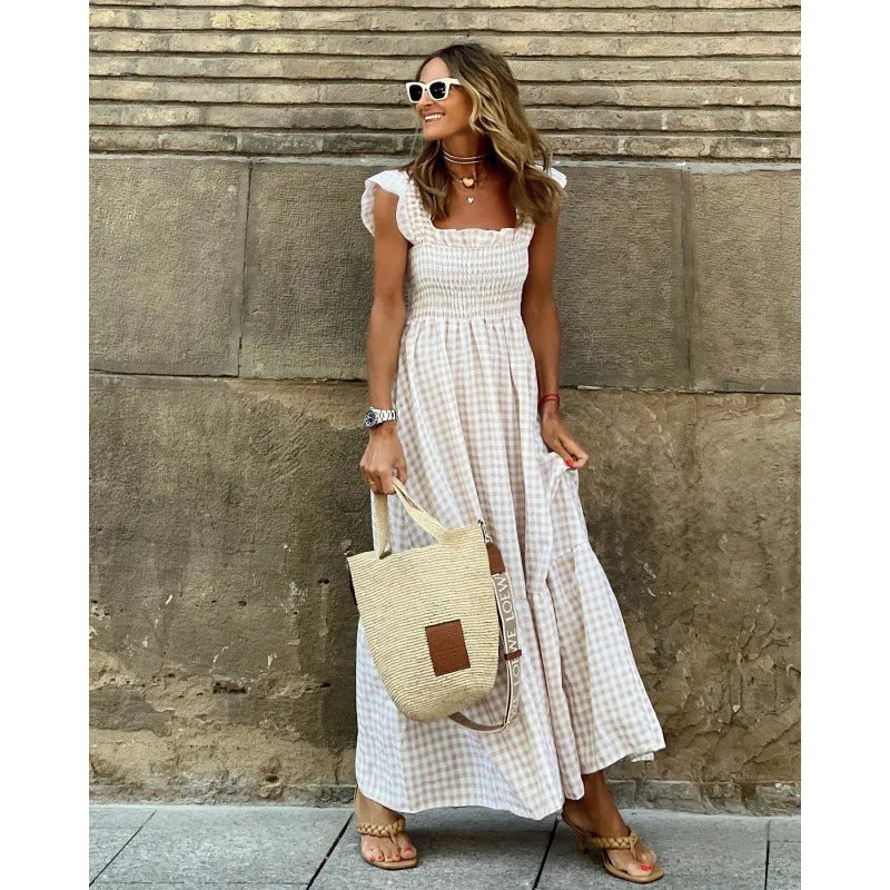 Gingham Maxi Dress Women | Smocked Bodice A Line Casual Summer Dress