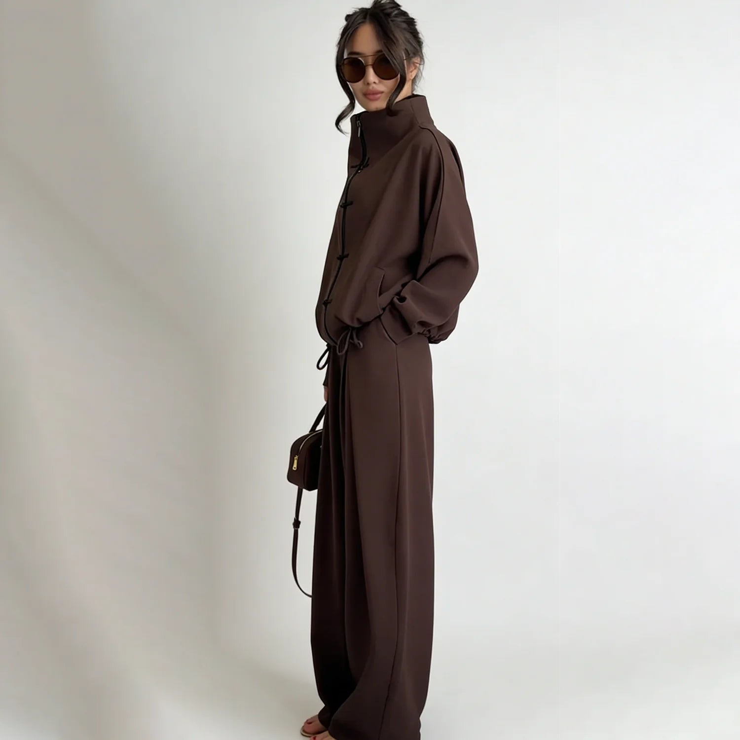 Women's Oversized High Neck Top & Wide Leg Trousers Co-Ord Set | Minimalist Relaxed Two Piece Outfit