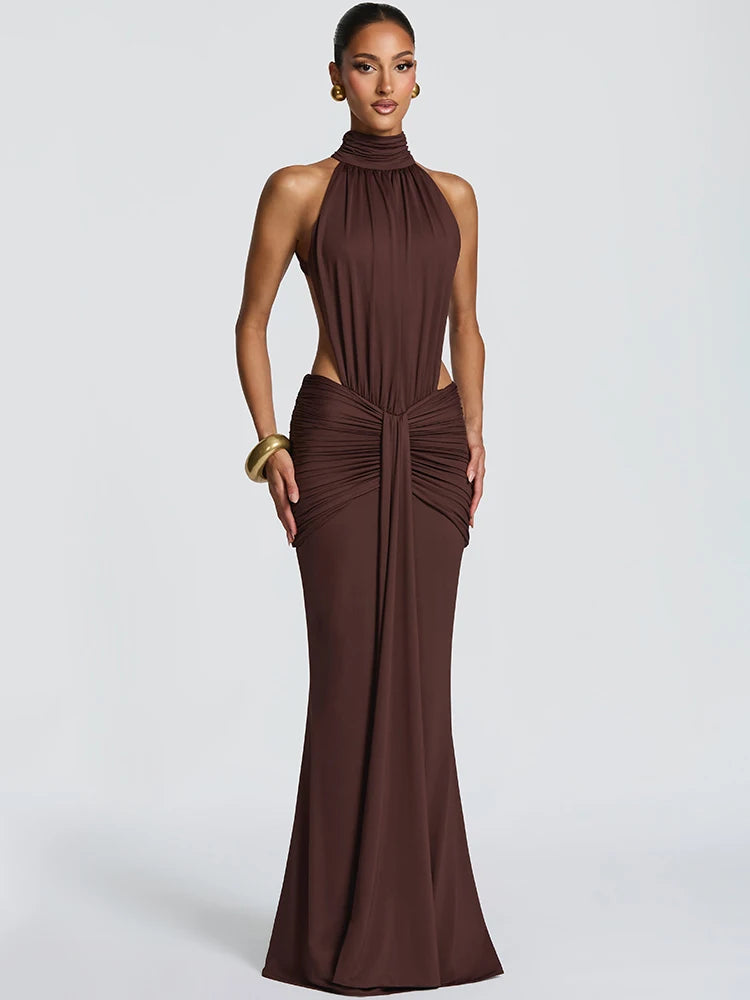 Halter Neck Bodycon Maxi Dress Women | Cut Out Ruched Elegant Evening Dress