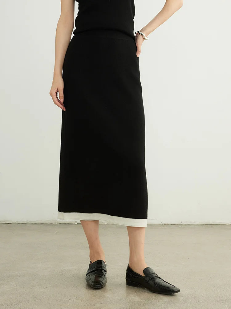 Women Ribbed Knit Midi Skirt High Waist Minimalist Straight Long Skirt