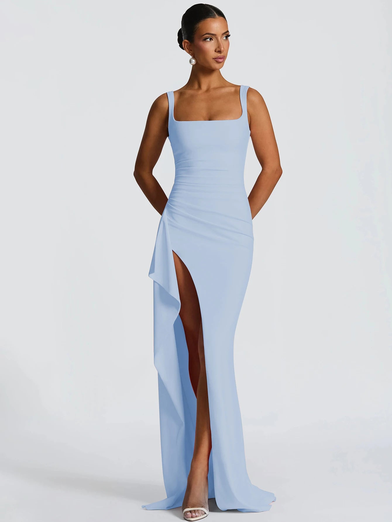Square Neck Bodycon Maxi Dress Women | High Split Evening Party Dress