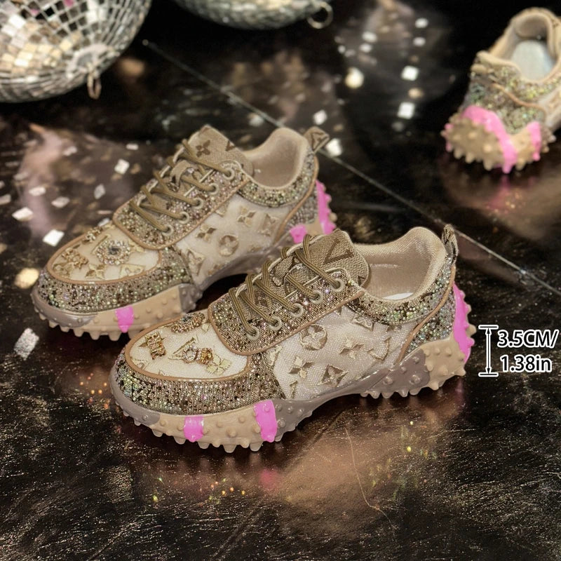 Women’s Rhinestone orthopaedic Platform Sneakers – Luxury Chunky Casual Shoes for Fashion, Travel & Streetwear