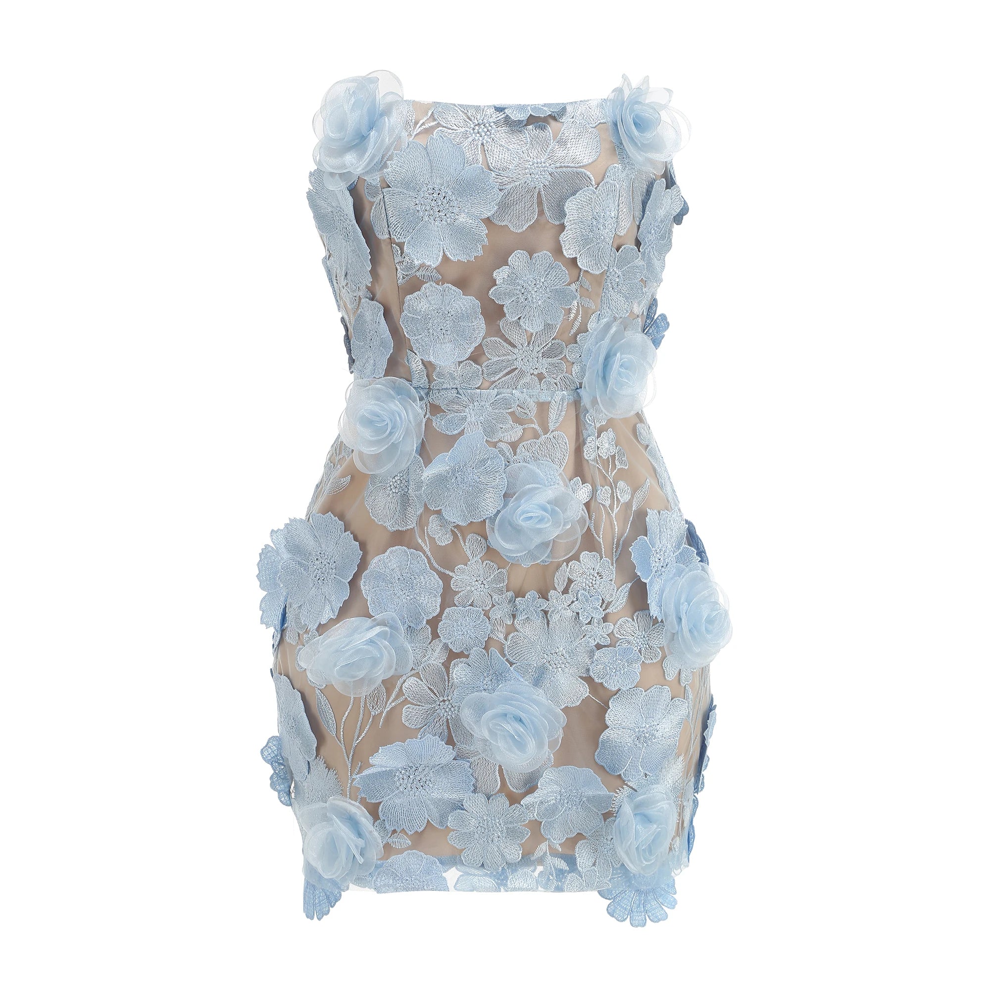 Women’s Floral Appliqué Mini Dress | 3D Flower Sheer Bodycon Cocktail Dress for Parties & Special Occasions