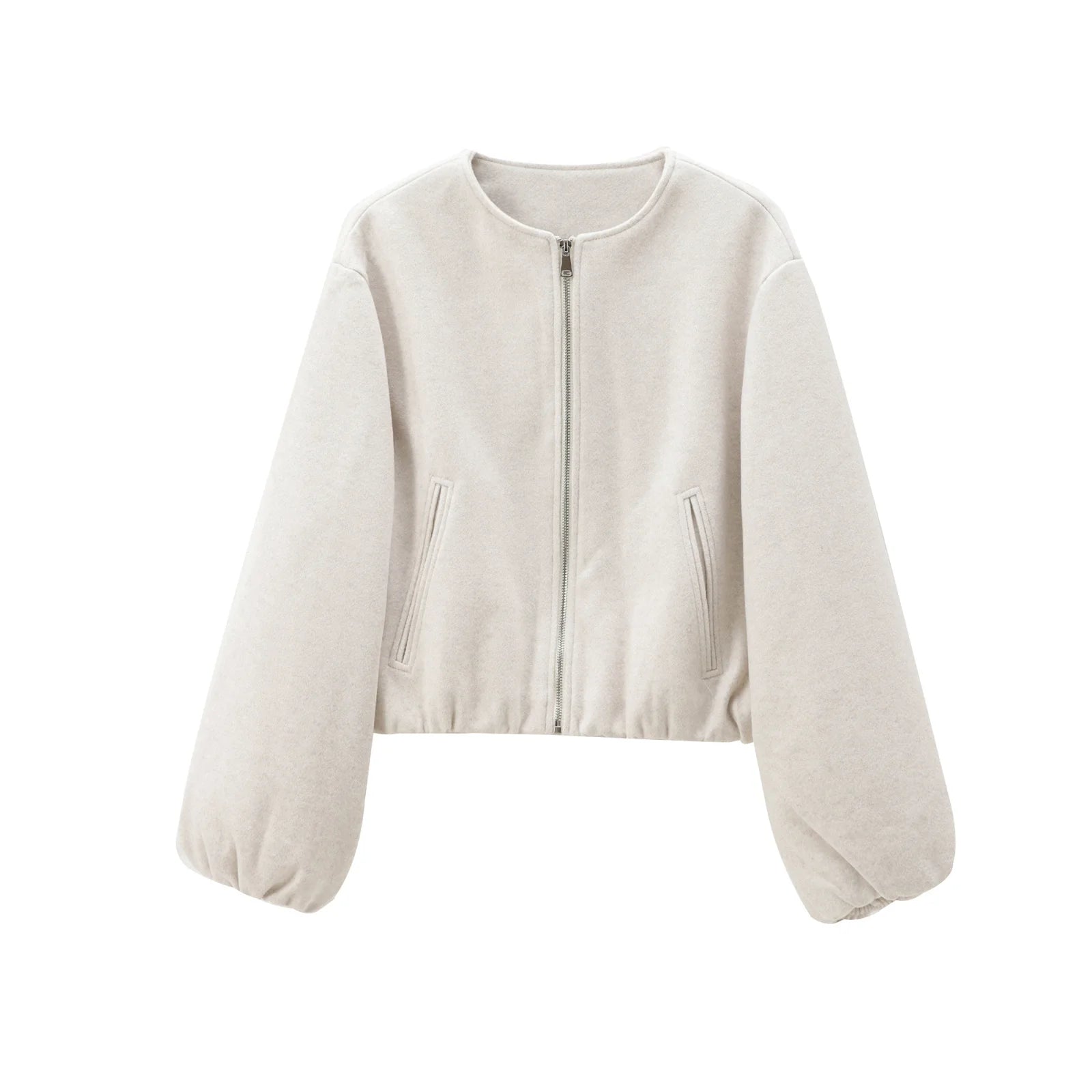 Cropped Bomber Jacket | Casual Fleece Zip Up Jacket