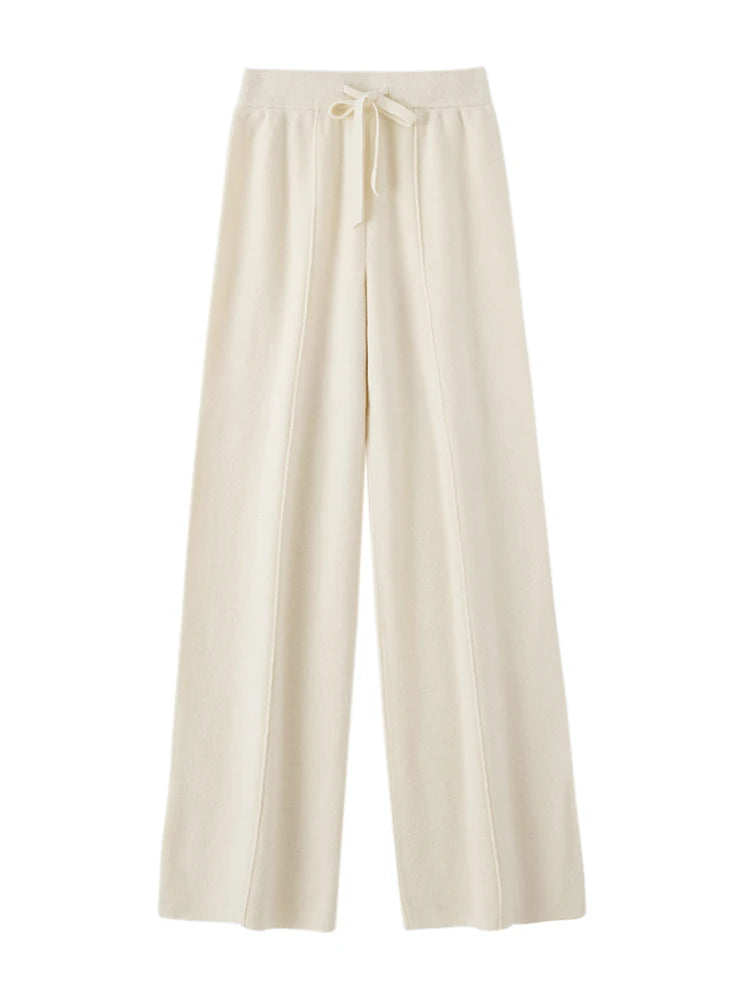 Women High Waist Straight Leg Lounge Pants Minimalist Drawstring Casual Trousers
