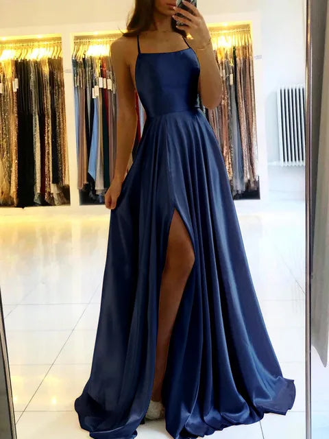 Satin Maxi Dress Women | Spaghetti Strap A Line Evening Party Dress