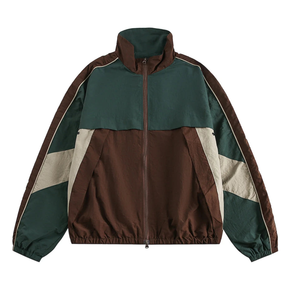 Women’s Color Block Zip-Up Windbreaker Jacket | Oversized Lightweight Track Jacket with Stand Collar for Streetwear, Travel & Casual Wear