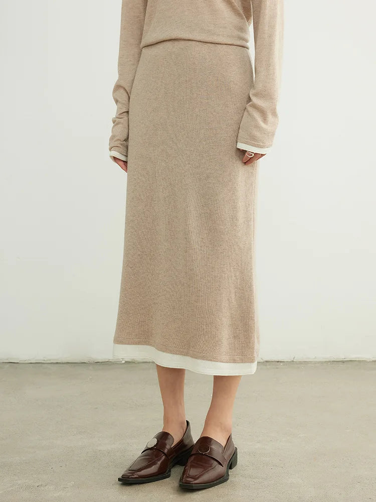 Women Ribbed Knit Midi Skirt High Waist Minimalist Straight Long Skirt