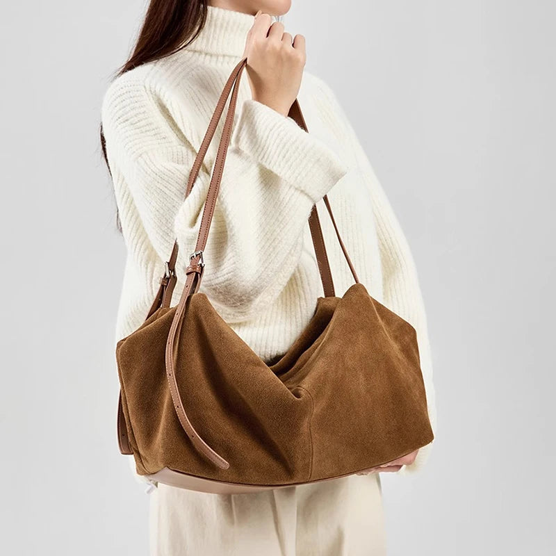 Suede Hobo Shoulder Bag for Women | Large Capacity Casual Handbag | Minimalist Slouchy Tote Purse | Everyday Fashion Bag