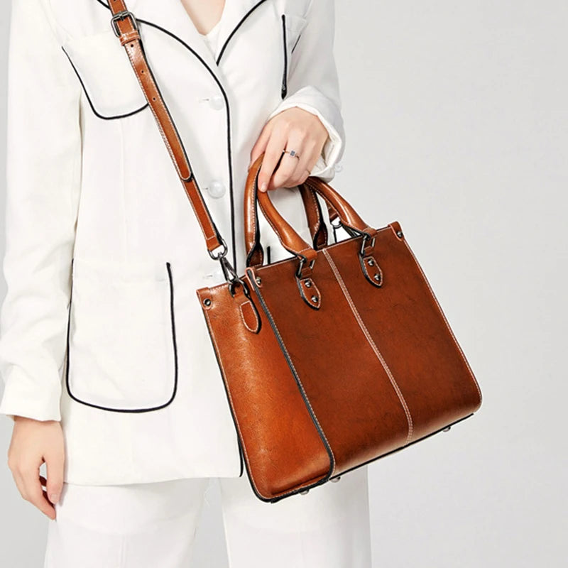 Vintage Leather Tote Bag for Women | Elegant Office Shoulder Handbag | Large Capacity Crossbody Purse | Classic Everyday Shopper Bag