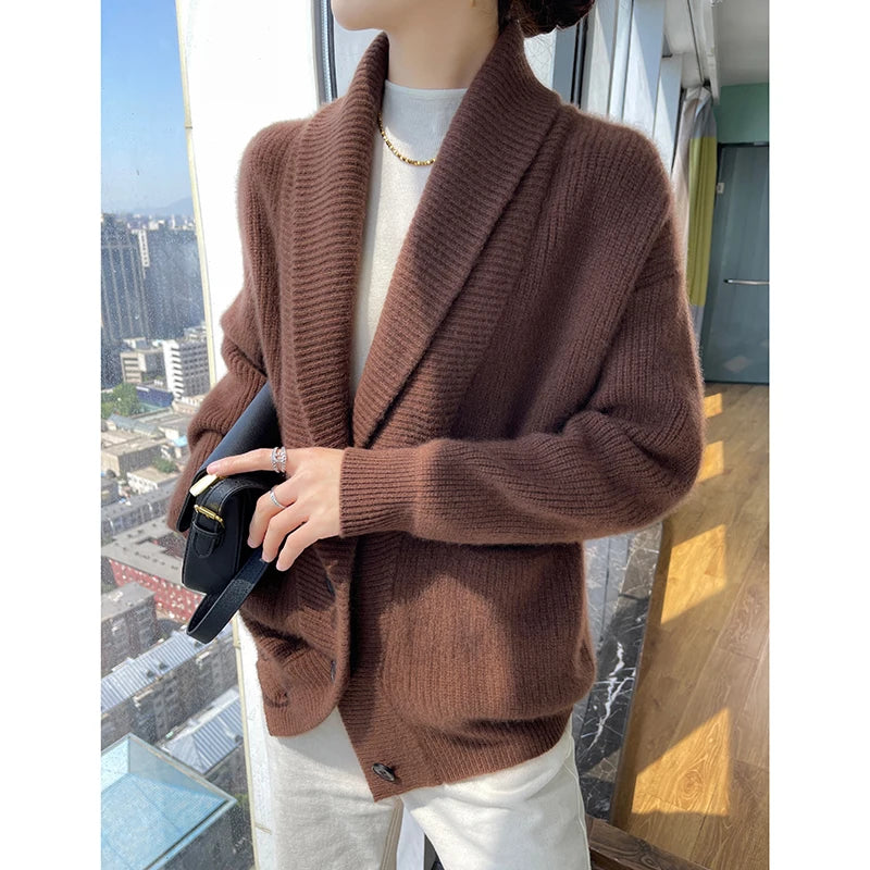 Women’s Oversized Knit Cardigan | Cozy Button Front Shawl Collar Sweater