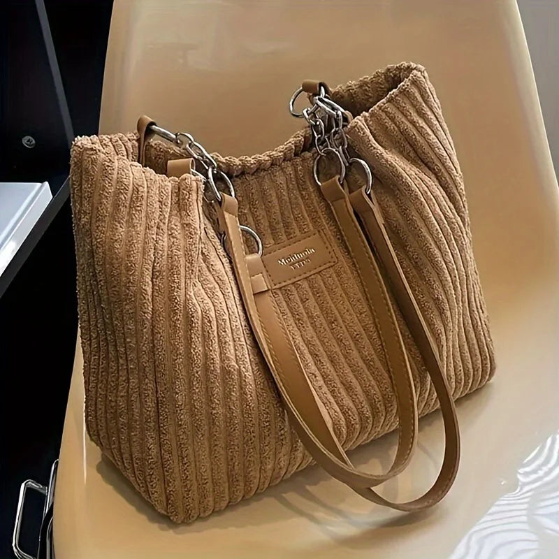 Corduroy Shoulder Bag for Women | Casual Slouchy Tote Handbag | Large Capacity Everyday Purse | Trendy Crossbody Bag